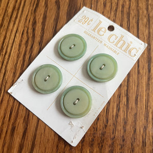 1970’s Le Chic Plastic Buttons - Milky Green - Set of 4 - 7/8" -  on card