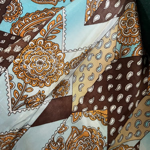 1970's Blue and Brown “Tie” Print Acetate Fabric - BTY