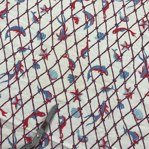 1940’s Fish in Net Novelty Print Cotton Blend Fabric Round Tablecloth