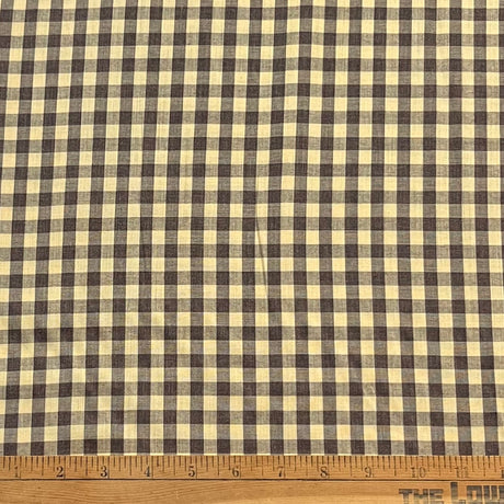 1970’s Brown and Light Yellow Gingham Fabric - Cotton - BTY