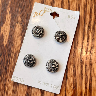 1960’s Le Chic Metal Shank Buttons - Silver tone - set of 4 - Size 20 - 1/2