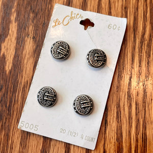 1960’s Le Chic Metal Shank Buttons - Silver tone - set of 4 - Size 20 - 1/2" - on card