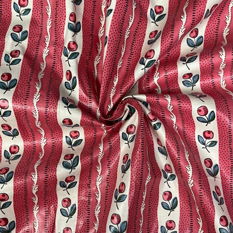 1950’s Polished Cotton with Stripes and Florals or Cherries Novelty Print - BTY