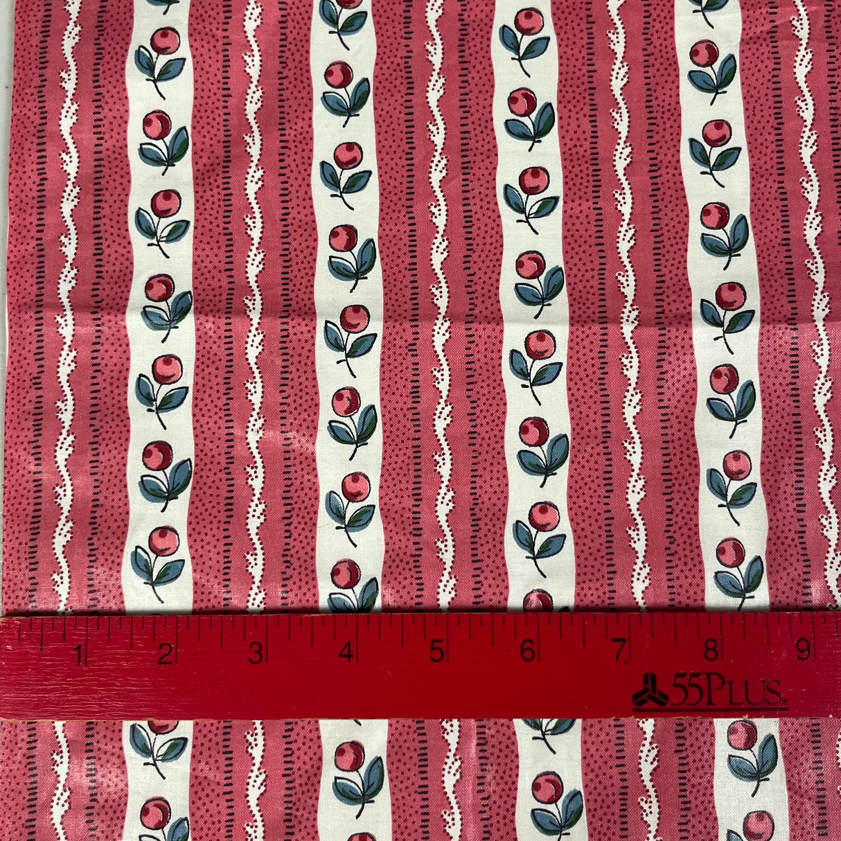 1950’s Polished Cotton with Stripes and Florals or Cherries Novelty Print - BTY