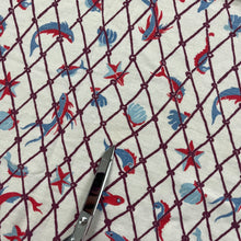 1940’s Fish in Net Novelty Print Cotton Blend Fabric Round Tablecloth