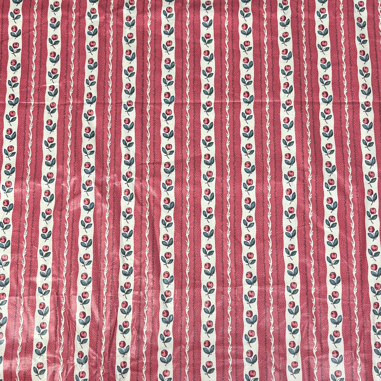 1950’s Polished Cotton with Stripes and Florals or Cherries Novelty Print - BTY