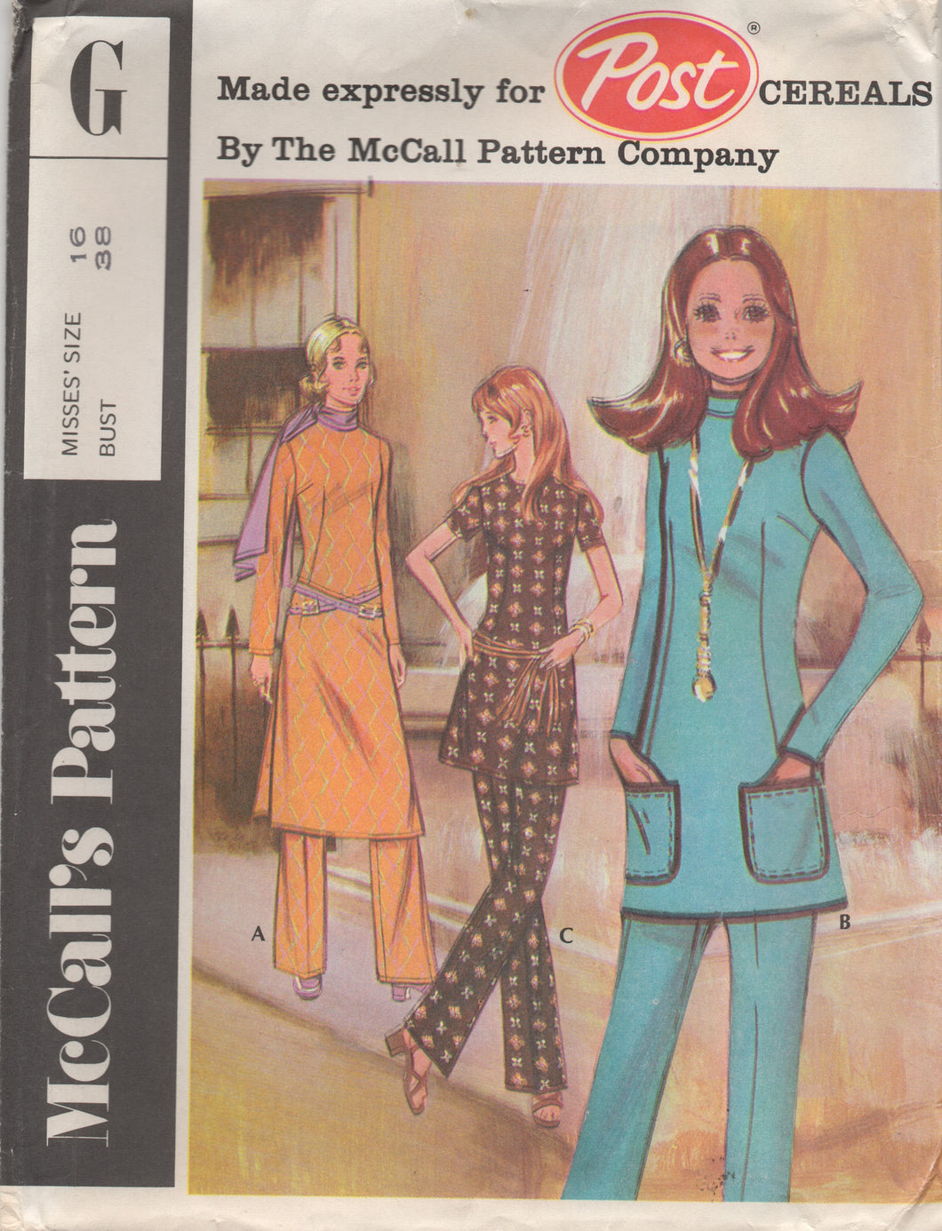 1970's McCall's Pullover Tunic or Dress and Straight Leg Pants - Bust 38