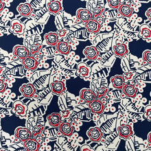 1970’s Navy Blue, Red and White Floral Print Fabric - BTY