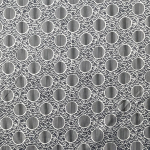 1960’s Black with White and Black Striped Circles and Floral Print Fabric - BTY
