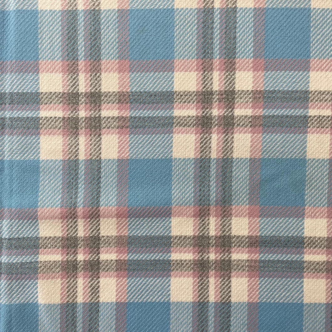 1970's Pink and Blue Plaid Woven Backed Acrylic Fabric- BTY