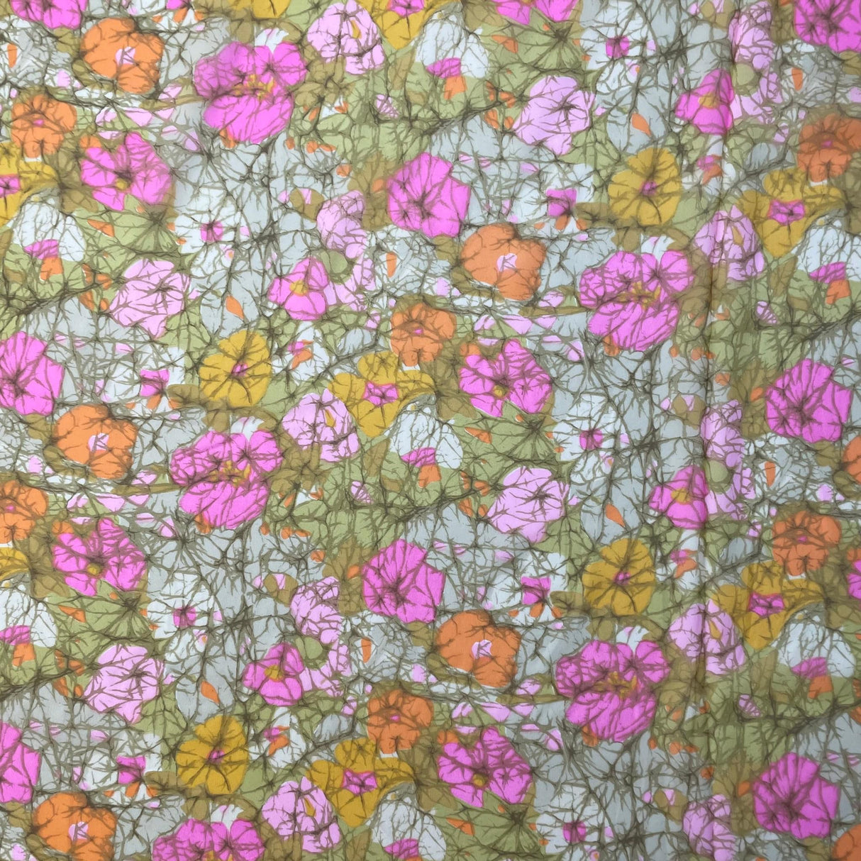 1970’s Green and Pink floral Print - Nylon - BTY