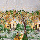 1950’s Southern Homes with Women Border Print Cotton fabric - grey and yellow colorway (P70)