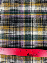 1980’s Mustard, Purple, Green and White Woven Plaid Wool Fabric