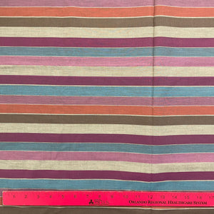 1970’s Muted Pink, Purple, Green, Orange and Cream Stripe Fabric - Cotton - BTY