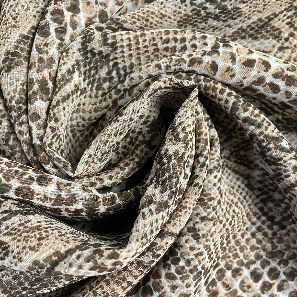 1970’s Brown Snakeskin Print Polyester Chiffon Fabric - BTY