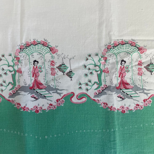 1940’s Asian Garden Border Print Cotton Feedsack on white