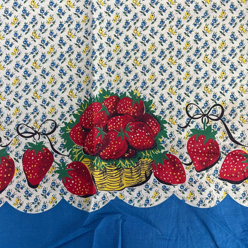 1950’s Strawberry bunches Border Print Cotton fabric on white - 1yd+