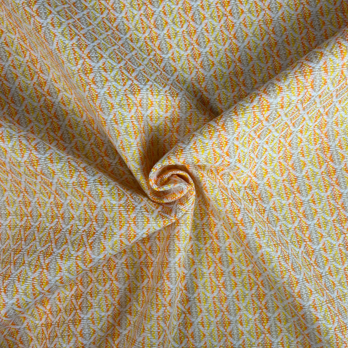 1970’s Yellow, Orange and Tan Diamond Print with Stripes Bonded Fabric - BTY