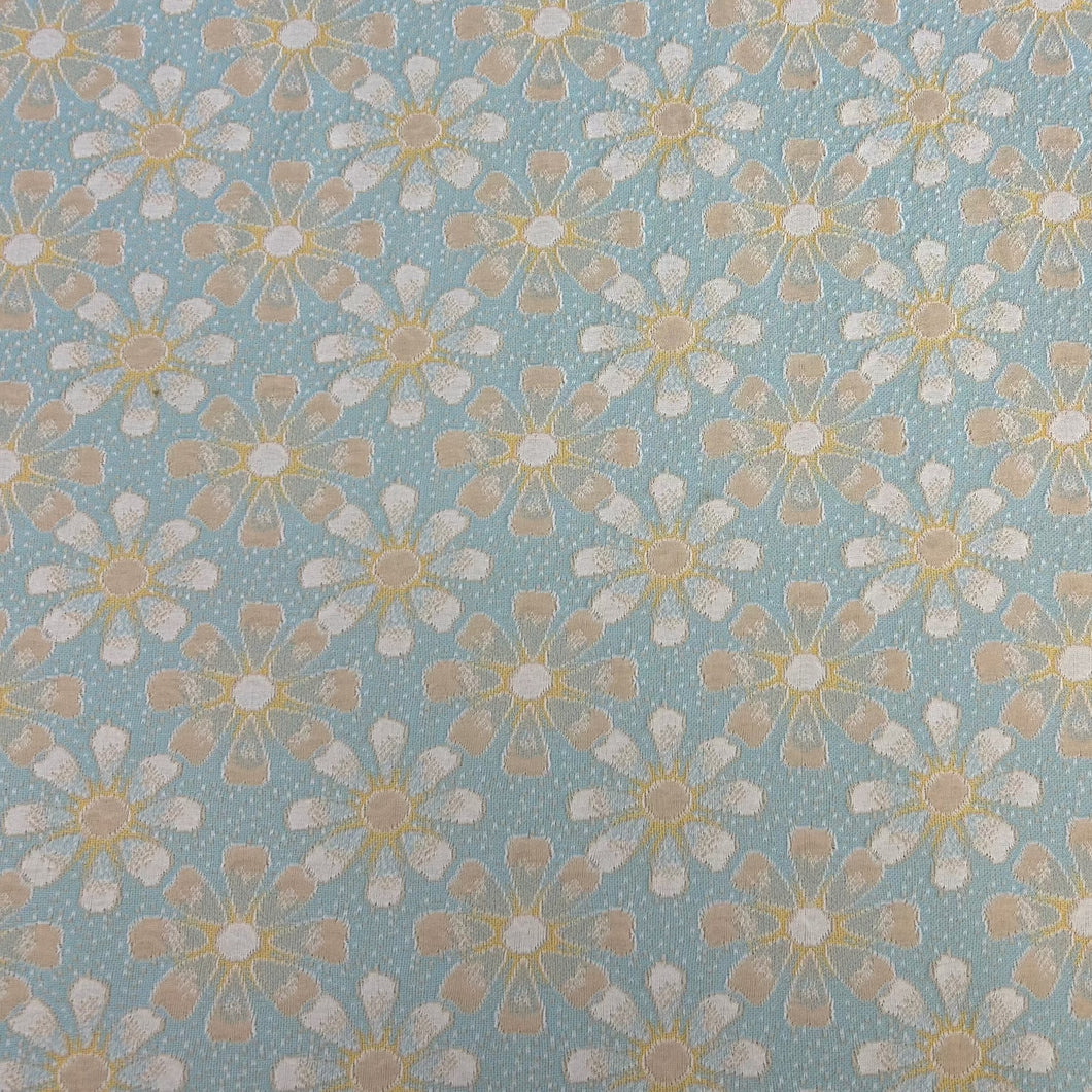 1970’s Light Blue Daisy Print Polyester Double Knit Fabric  - BTY
