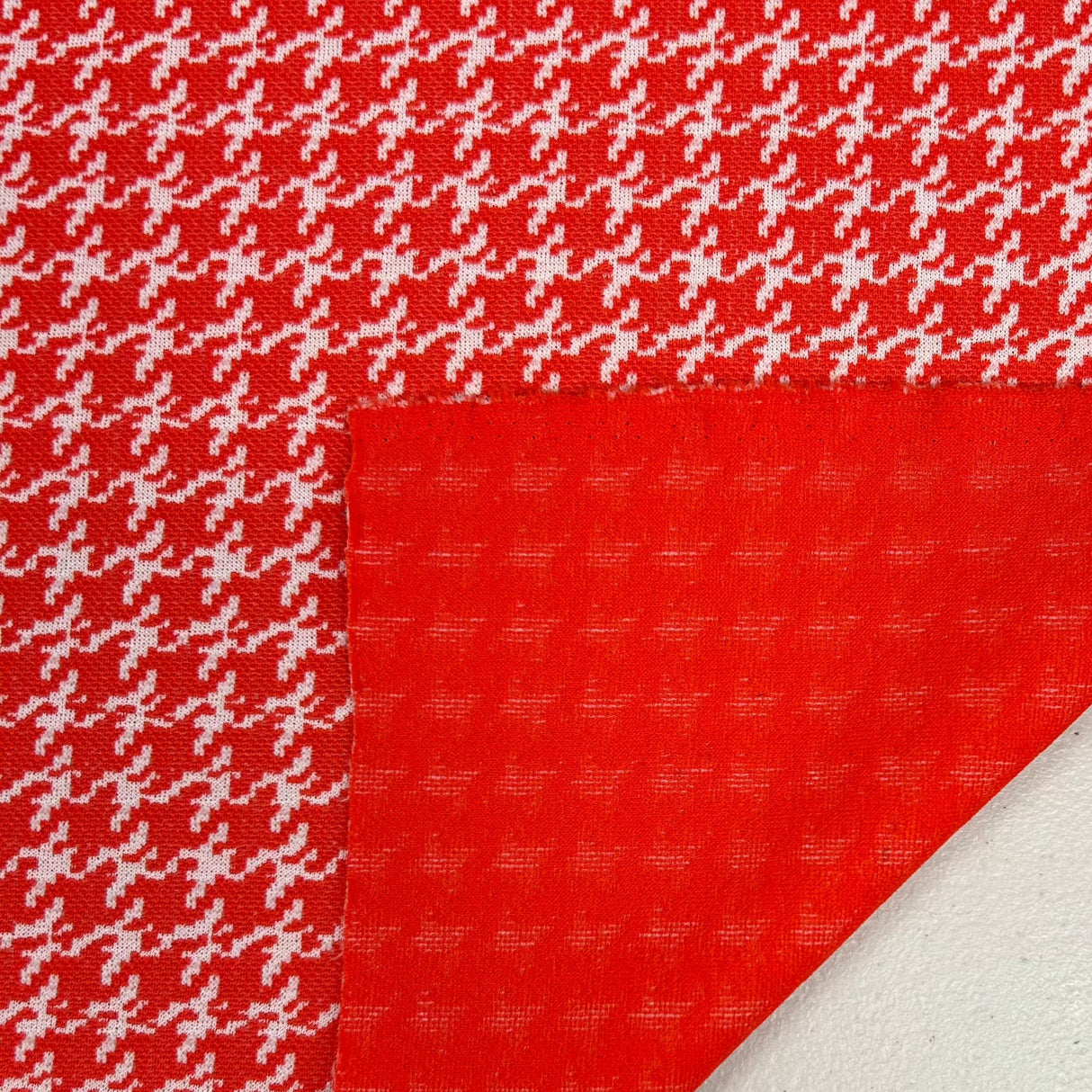 1970’s Red/Orange and White Houndstooth or "Puppytooth" Print Fabric - BTY