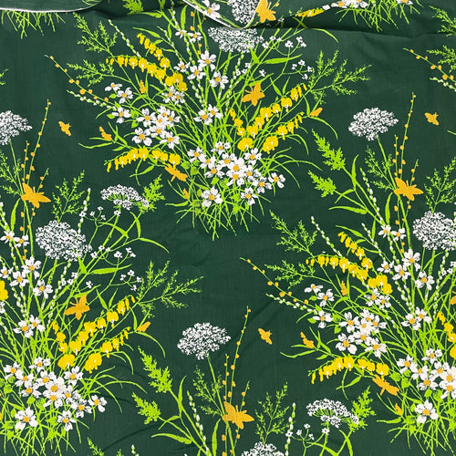 1960's Green Large Floral Novelty Print Cotton Blend Fabric - BTY