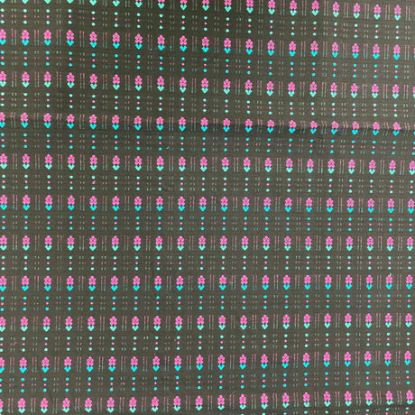 1970/80’s Black with Pink and Teal Blue Flowers Leno Weave Homespun style fabric