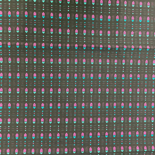 1970/80’s Black with Pink and Teal Blue Flowers Leno Weave Homespun style fabric
