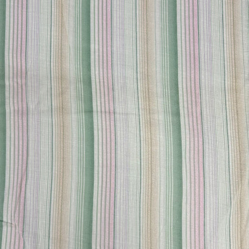 1970’s Hazy Daze Green and Tan Striped Fabric - BTY