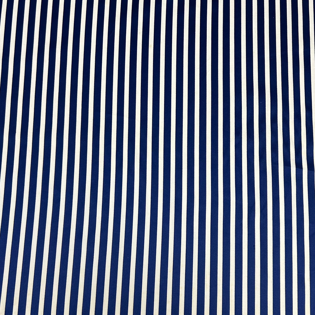 1970’s Bright Blue and White Striped Cotton Fabric  - BTY