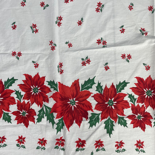 1950’s Red Poinsettia Border Print Cotton Fabric
