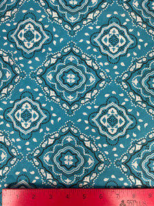 1980’s Teal Blue Bandana Novelty Print Cotton Blend Fabric