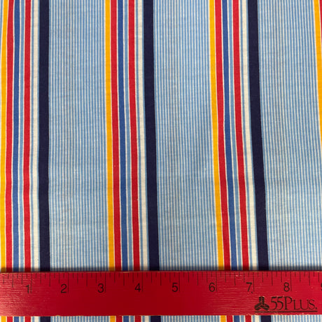 1980's Blue, Orange and Red Stripe Knit Fabric