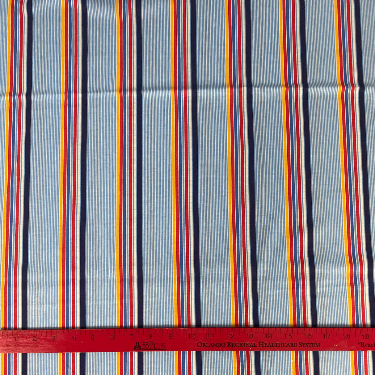 1980's Blue, Orange and Red Stripe Knit Fabric