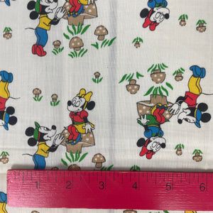 1970's Mickey and Minnie with Mushrooms Novelty Print Cotton Blend Fabric