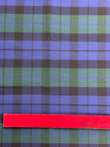 1970’s Royal Blue and Green Medium Plaid Cotton Blend Fabric - (P210)