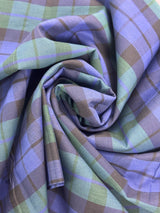 1970’s Royal Blue and Green Medium Plaid Cotton Blend Fabric - (P210)