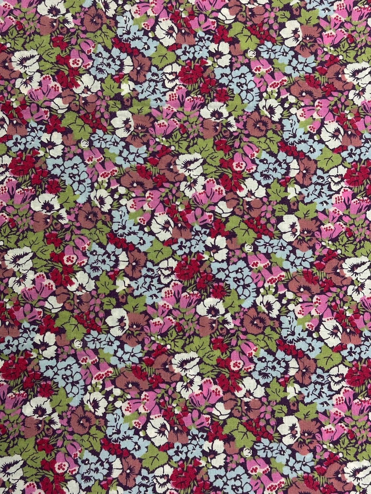 1960’s Purple, Blue, and Green Floral Cotton Fabric - (P215)
