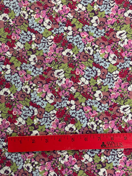 1960’s Purple, Blue, and Green Floral Cotton Fabric - (P215)
