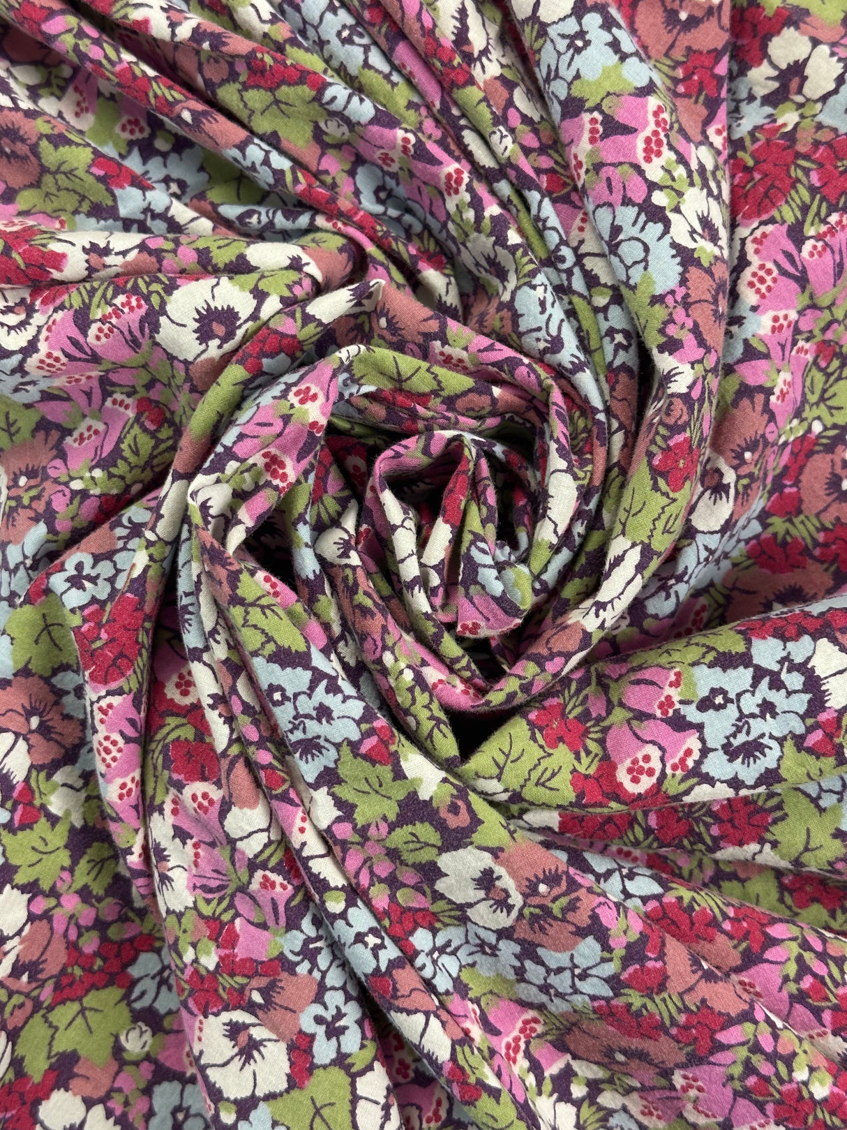 1960’s Purple, Blue, and Green Floral Cotton Fabric - (P215)