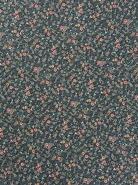 1970’s Small Blue Calico Floral Cotton Blend Fabric - (P219)