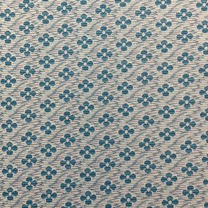 1970's Blue Flower on White Fabric - Polyester Double Knit - BTY