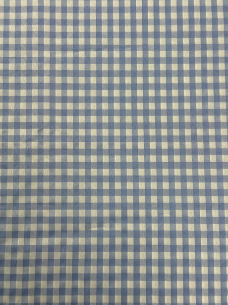 1990's Blue and White Gingham Polyester Fabric - (P232)