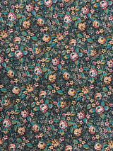 1970's Black with Pink/Blue/Brown Floral Print Cotton Blend Fabric - (P234)