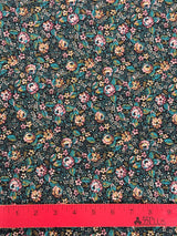 1970's Black with Pink/Blue/Brown Floral Print Cotton Blend Fabric - (P234)