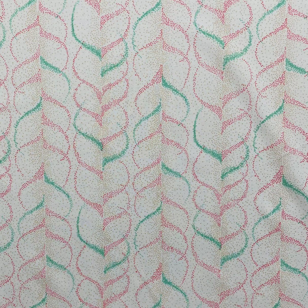 1970's Mint and Pink Dotted Abstract Hearts off white background Fabric - 100% Dacron Polyester - BTY (X15)