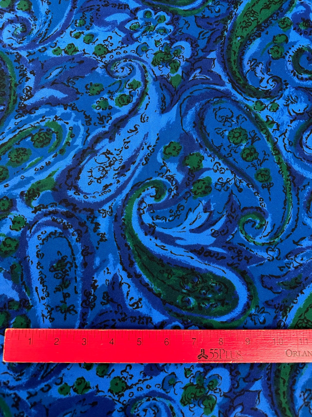 1970's Blue/Green Blended Paisley Synthetic Unknown Fabric - (P238)