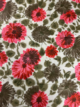 1950's Cream with Pink and Deep Green Floral Cotton Fabric - (P240)