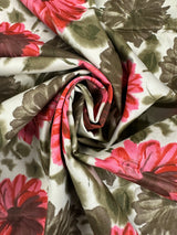 1950's Cream with Pink and Deep Green Floral Cotton Fabric - (P240)