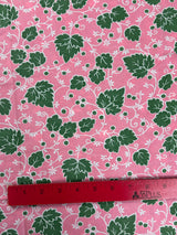 1940's Pink with Green Leafy Vines on White Cotton Fabric - (P241)