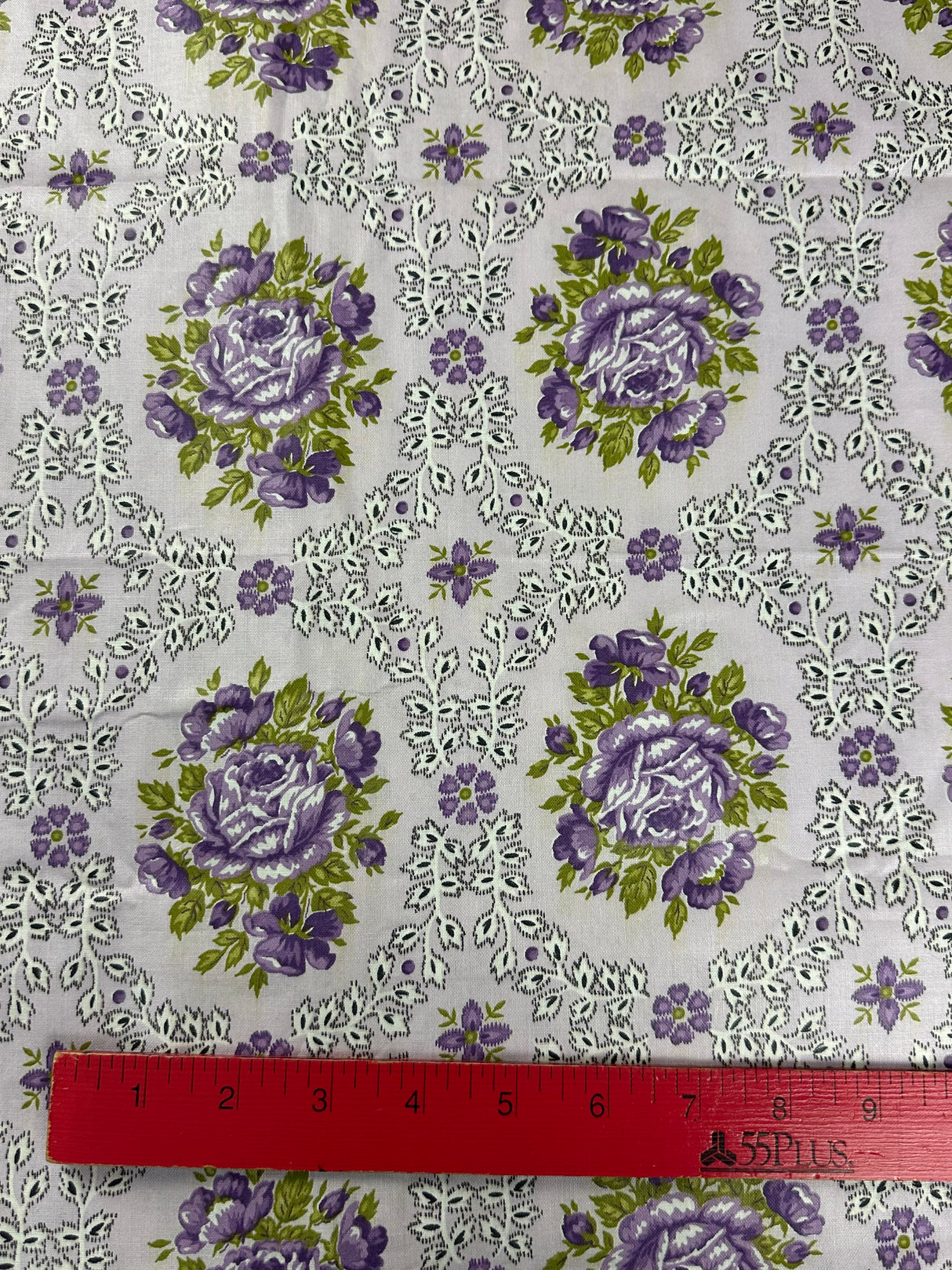 1950's Light Purple with Dark Purple Roses Cotton Fabric - (P242)
